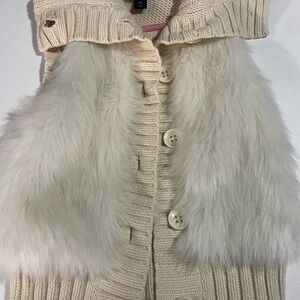 GapKids Cream Knit Vest with Faux Fur